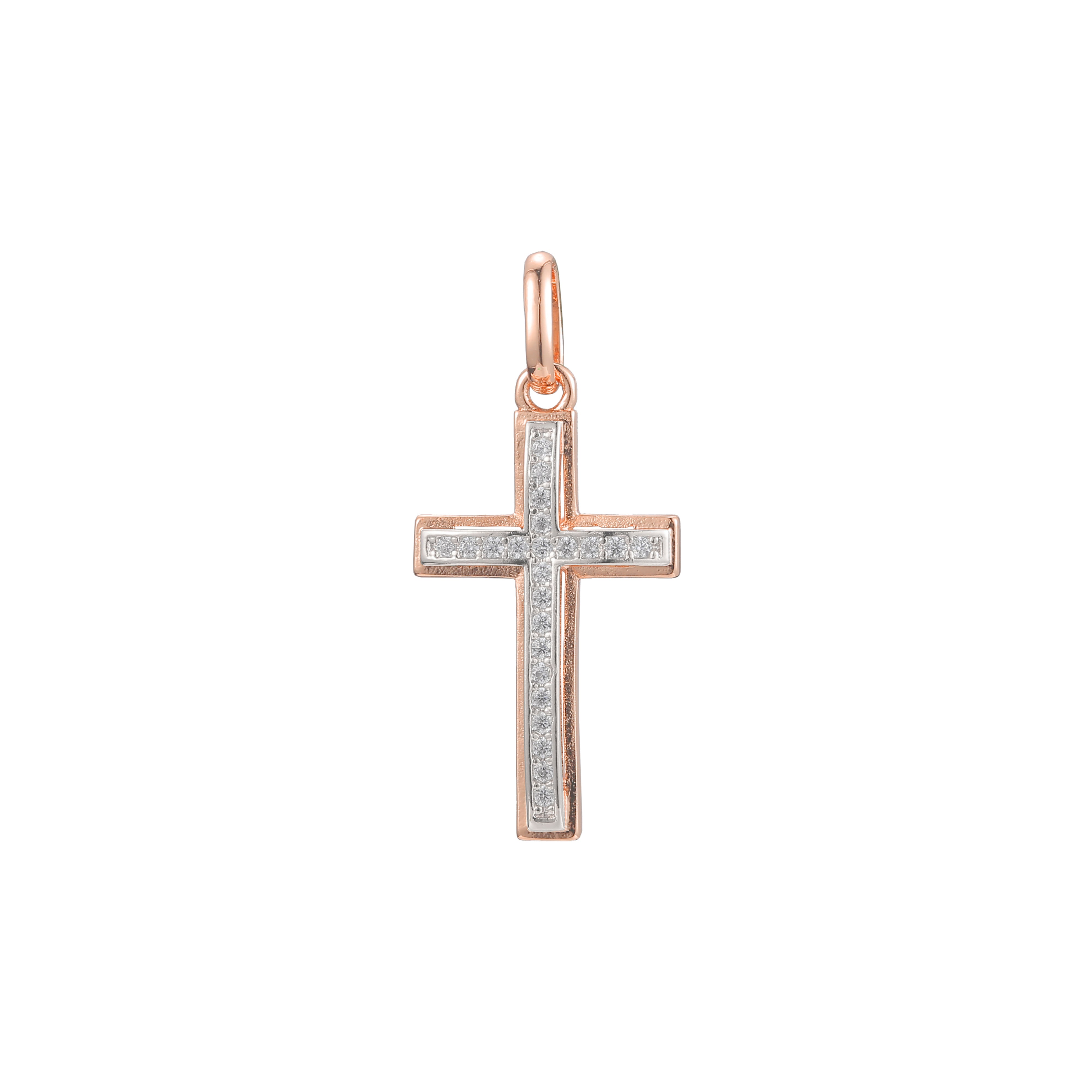 Cluster white CZs 14K Gold, Rose Gold or White Gold Latin Cross Pendant