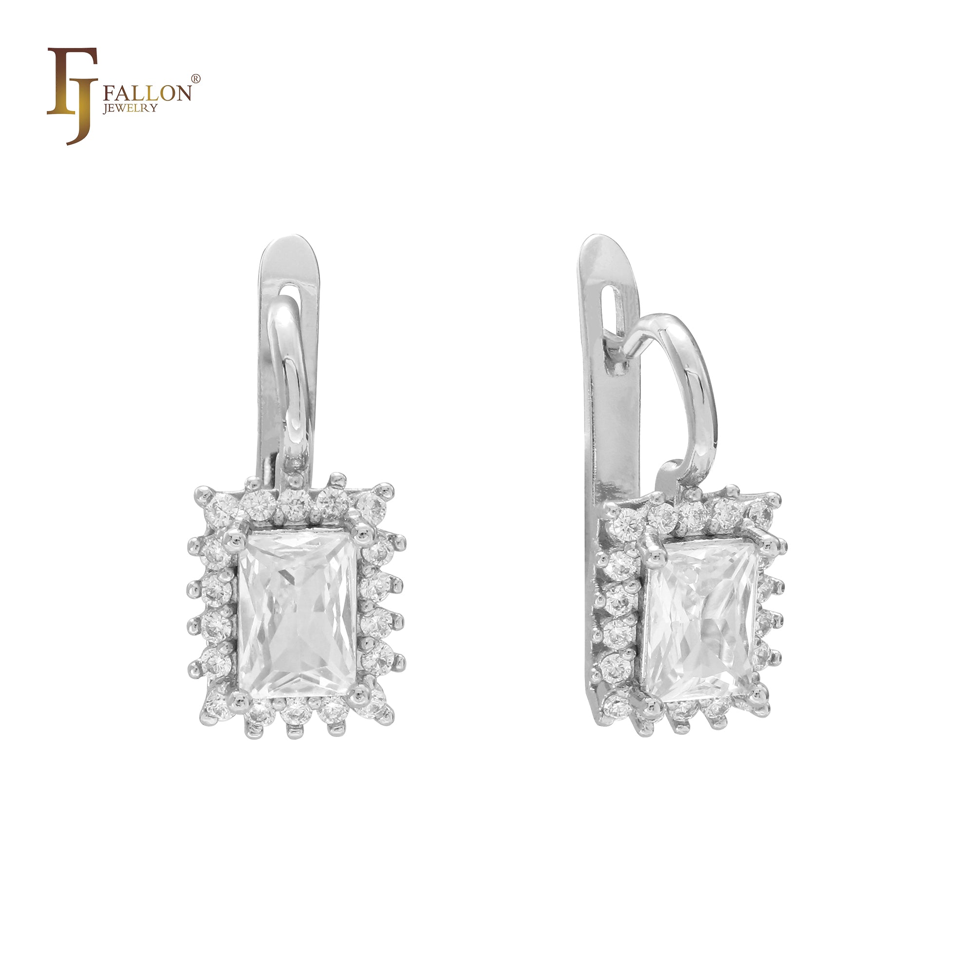 Brincos de zircônias cúbicas com corte almofada e halo branco em ouro 14K, ouro rosa e ouro branco