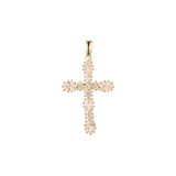Big Radiant Cut Cluster white CZs Rose Gold, 14K Gold Latin Cross Pendant