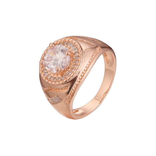 Anéis de sinete masculinos de zircônia cúbica branca CZ ouro rosa