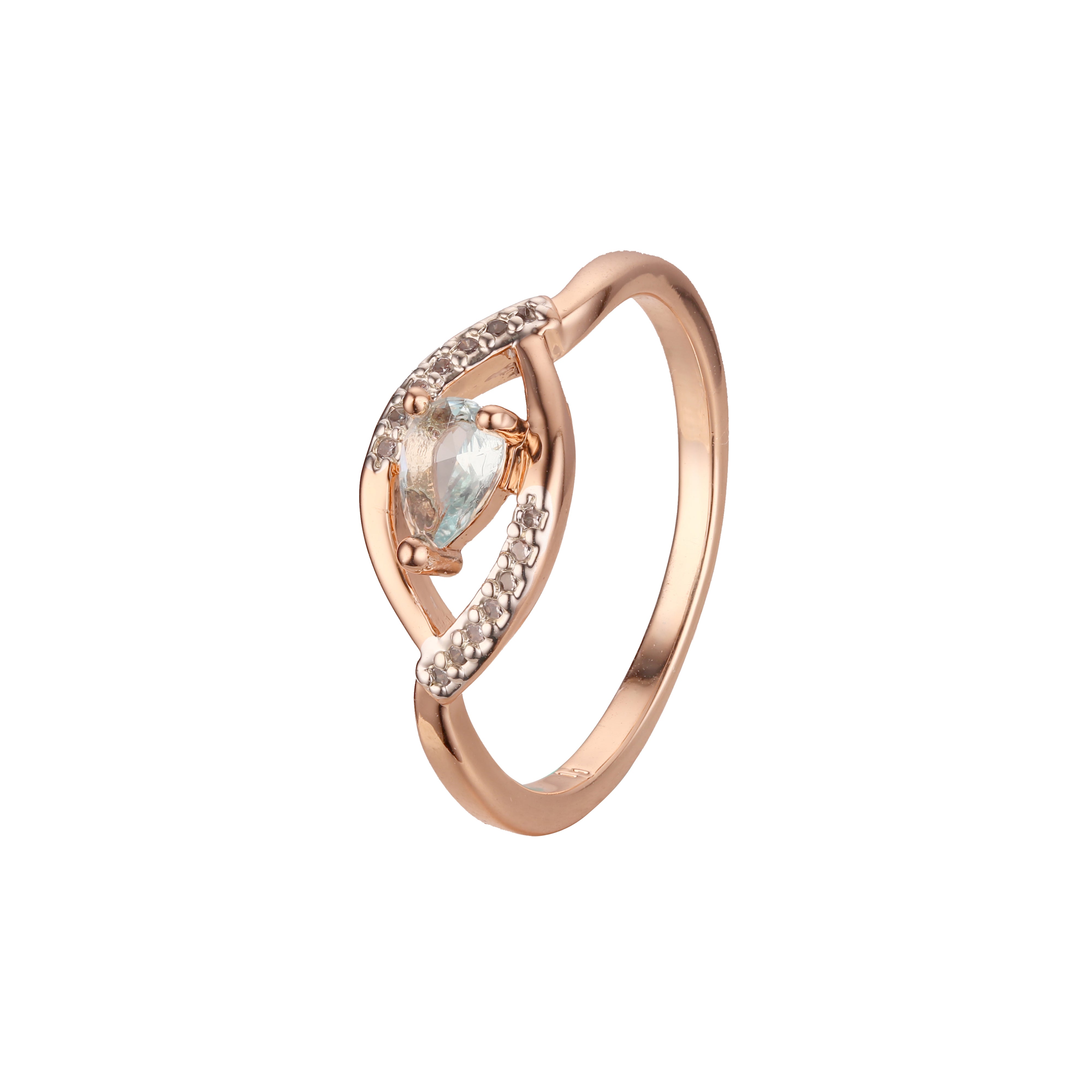 Anillos solitarios en forma de lágrima en dos tonos de oro rosa