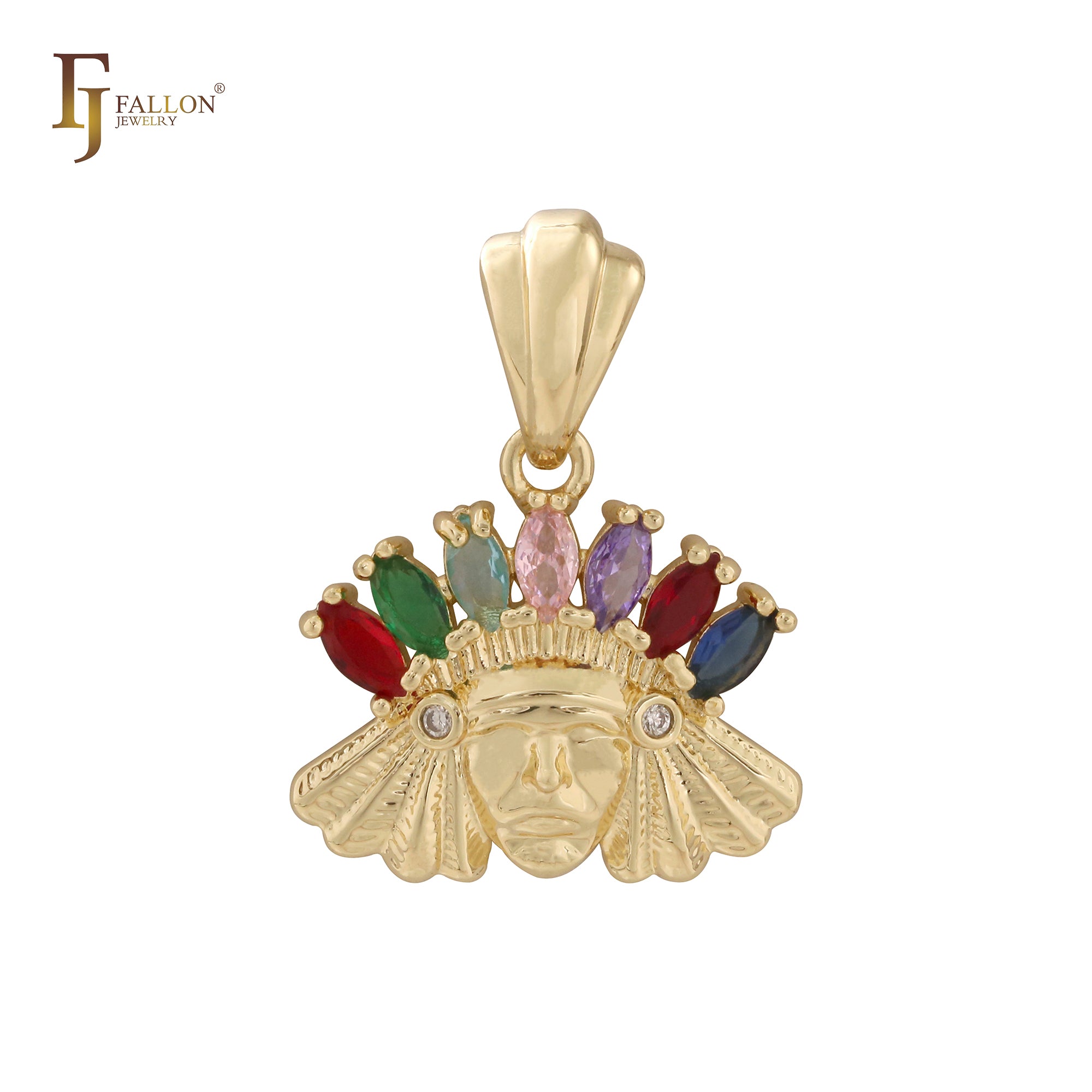 Indischer Häuptling bunter Marquise CZs 14K Gold Anhänger