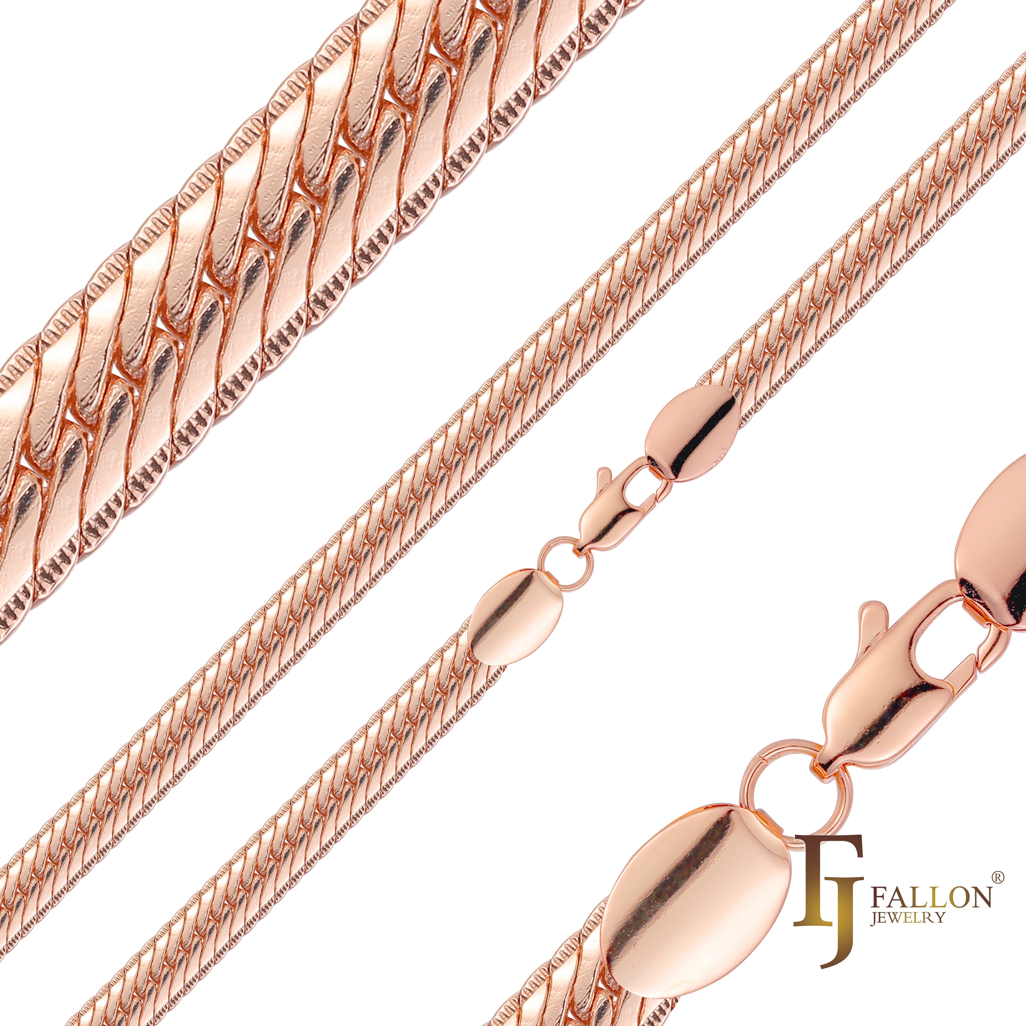 Correntes marteladas no flanco de cobra liink banhadas em ouro 14K, ouro rosa