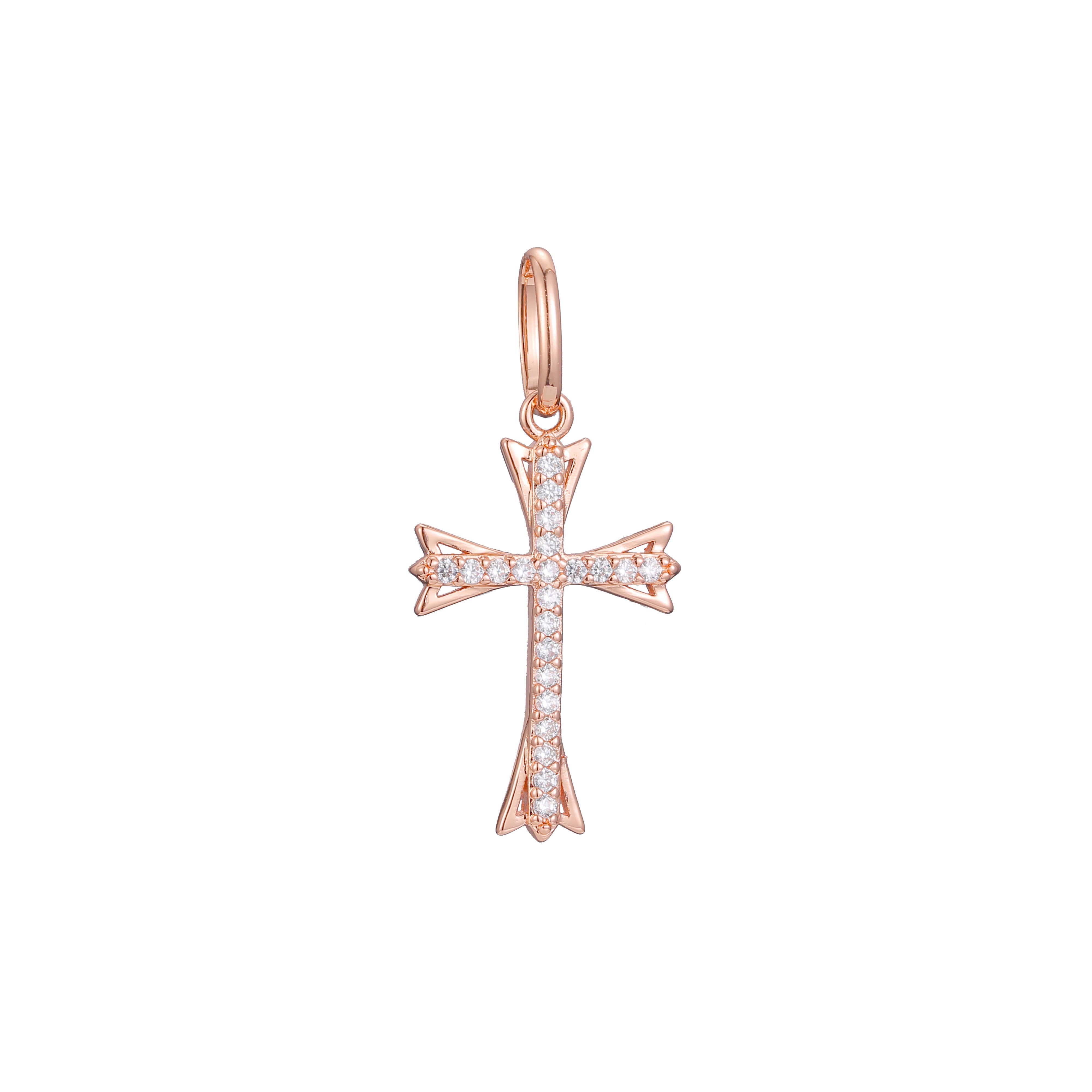 Cluster white CZs 14K Gold, Rose Gold or White Gold Latin Cross Pendant