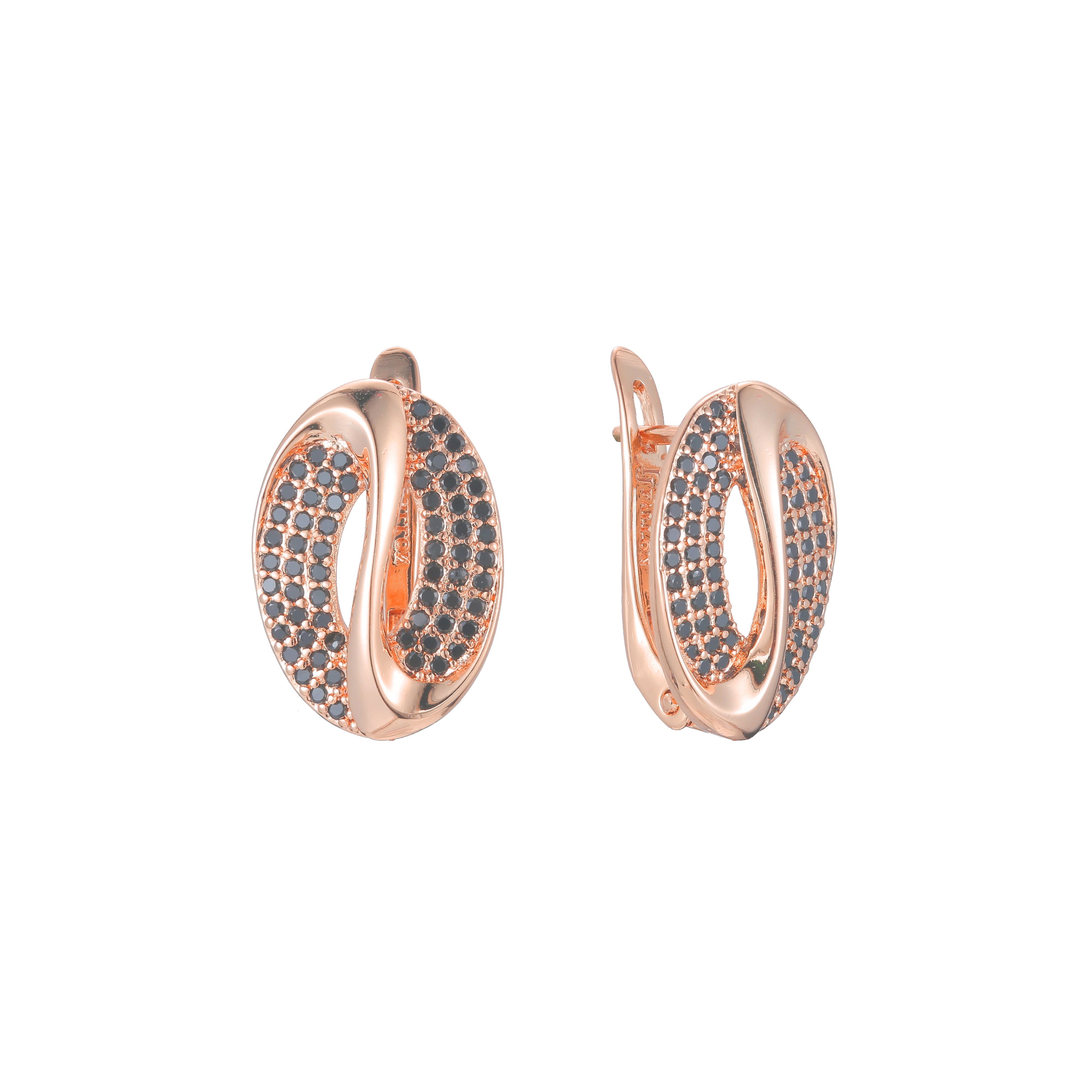 Cluster weiße oder schwarze Zirkonia 14 Karat Gold, Roségold, zweifarbige Ohrringe