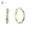 Glossy and zigzag textured 14K Gold two tone Hoop Earrings