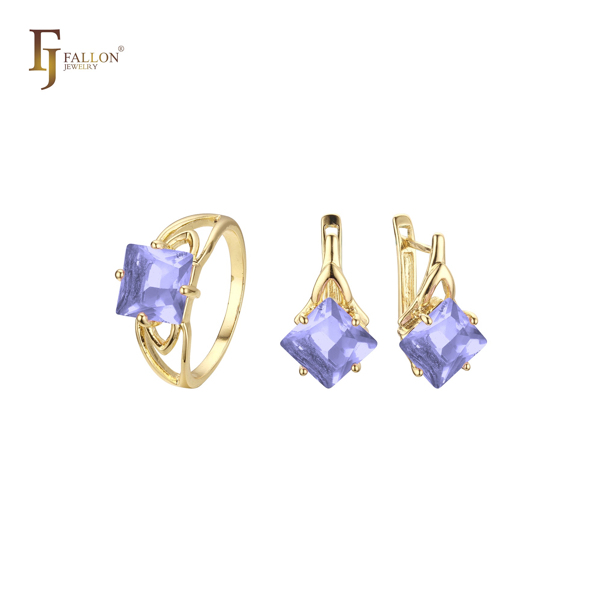 Anéis solitários de pedra lapidada em esmeralda ouro 14K, conjunto de joias em ouro branco