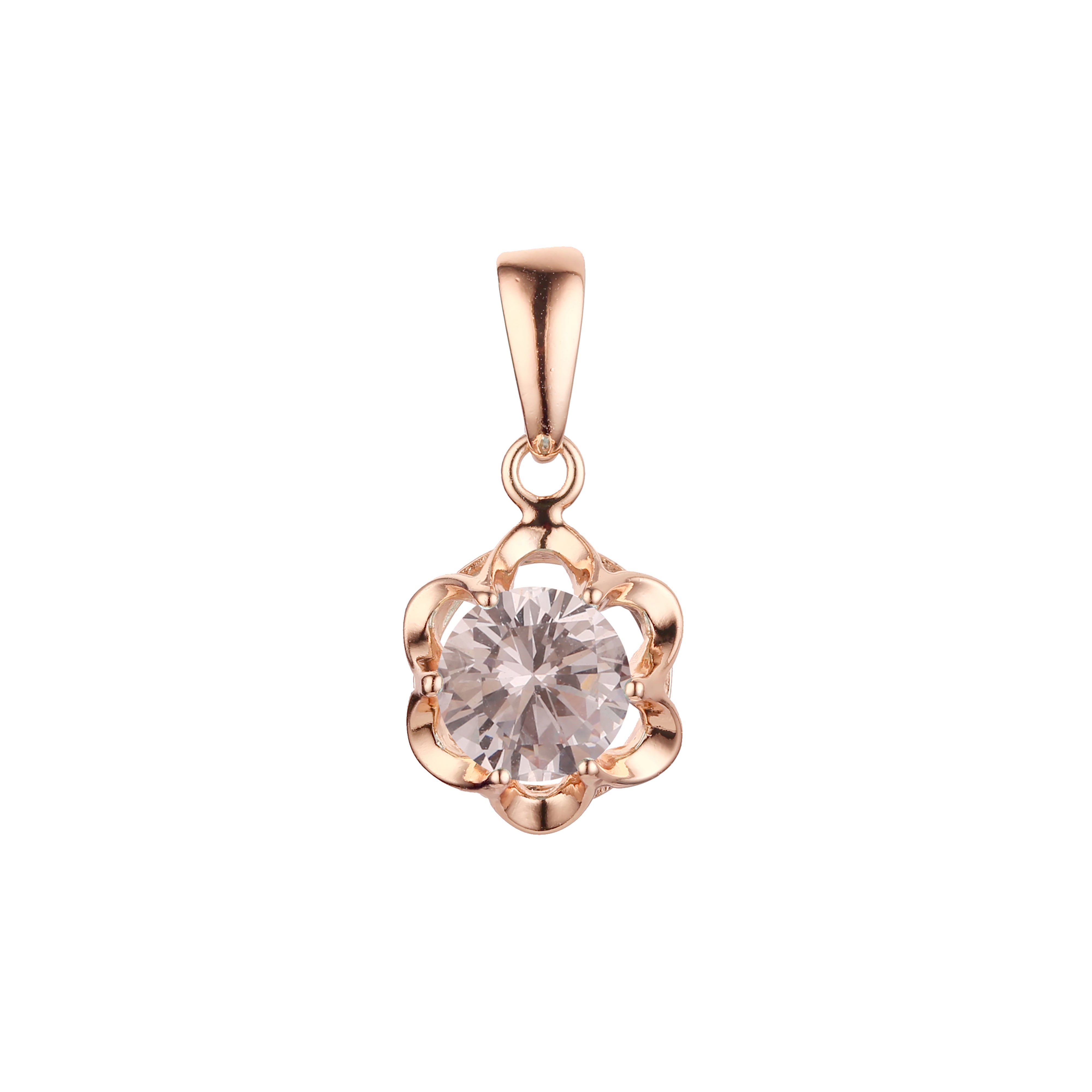 Solitaire Rounded CZ 14K Gold, Rose Gold pendant
