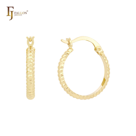 Brincos de argola texturizados de corda arredondada em ouro 14K, ouro rosa e ouro branco