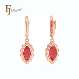 Pendientes marquesa rojos con circonitas cúbicas colgantes en oro rosa