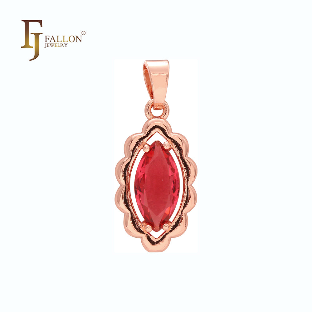Solitär-Anhänger im Marquise-Stil aus Rot- oder Blau-CZ-Roségold
