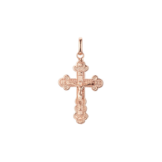 ローズゴールドと 14K ゴールドメッキカラーのカトリッククロスつぼみペンダント