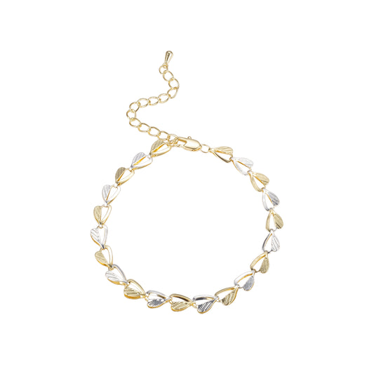 Heart and leaves fancy link steel chains plated in White Gold, 14K Gold, Rose Gold, two tone