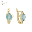 Brincos solitários de ouro 14K, ouro branco e zircônia cúbica azul lago