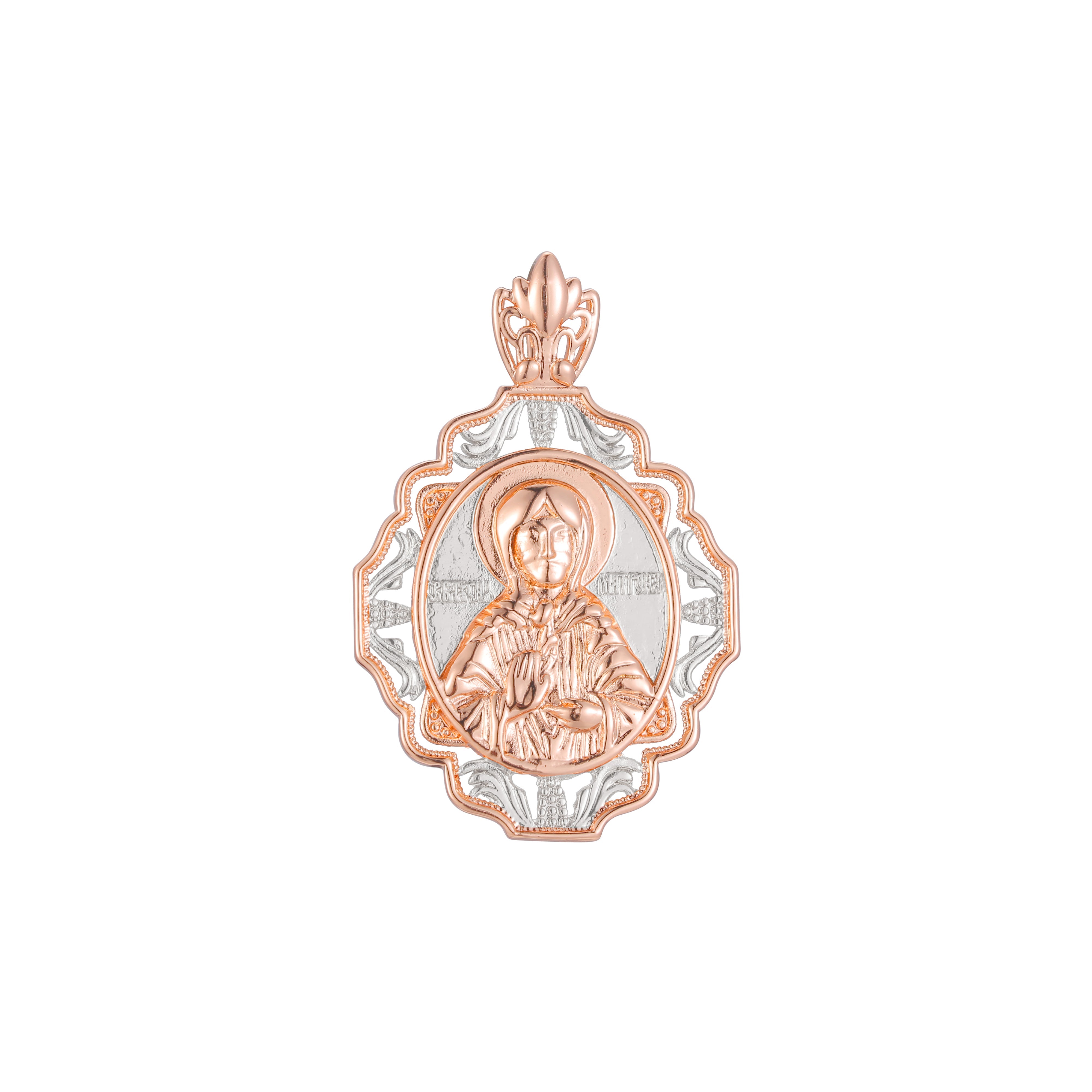 Colgante Santa Matrona en Oro Rosa bicolor, baño de Oro 14K colores