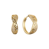 Greek key cluster huggie earrings in 14K Gold, Rose Gold plating colors