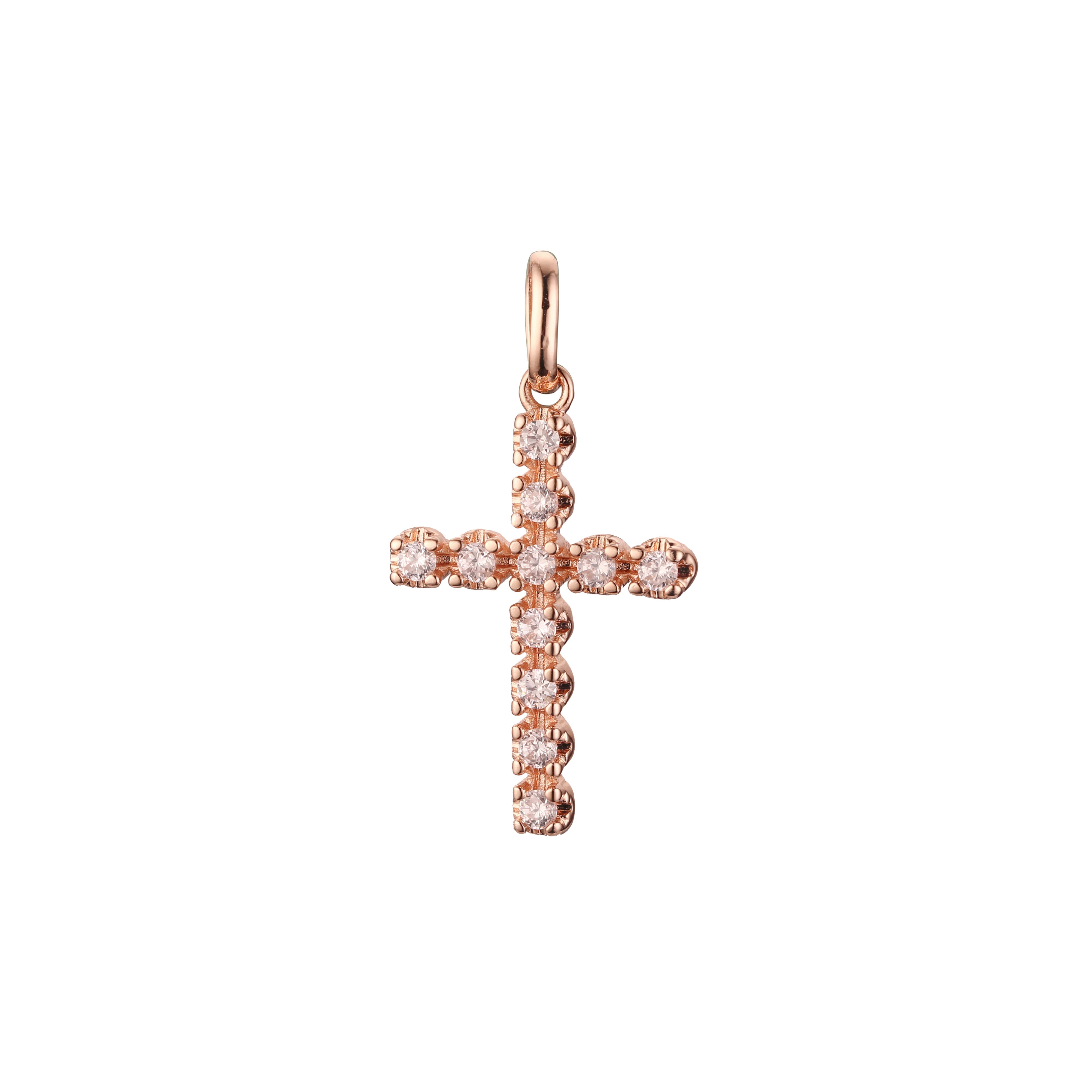 Cluster white CZs Rose Gold, White Gold, 14K Gold Latin Cross Pendant