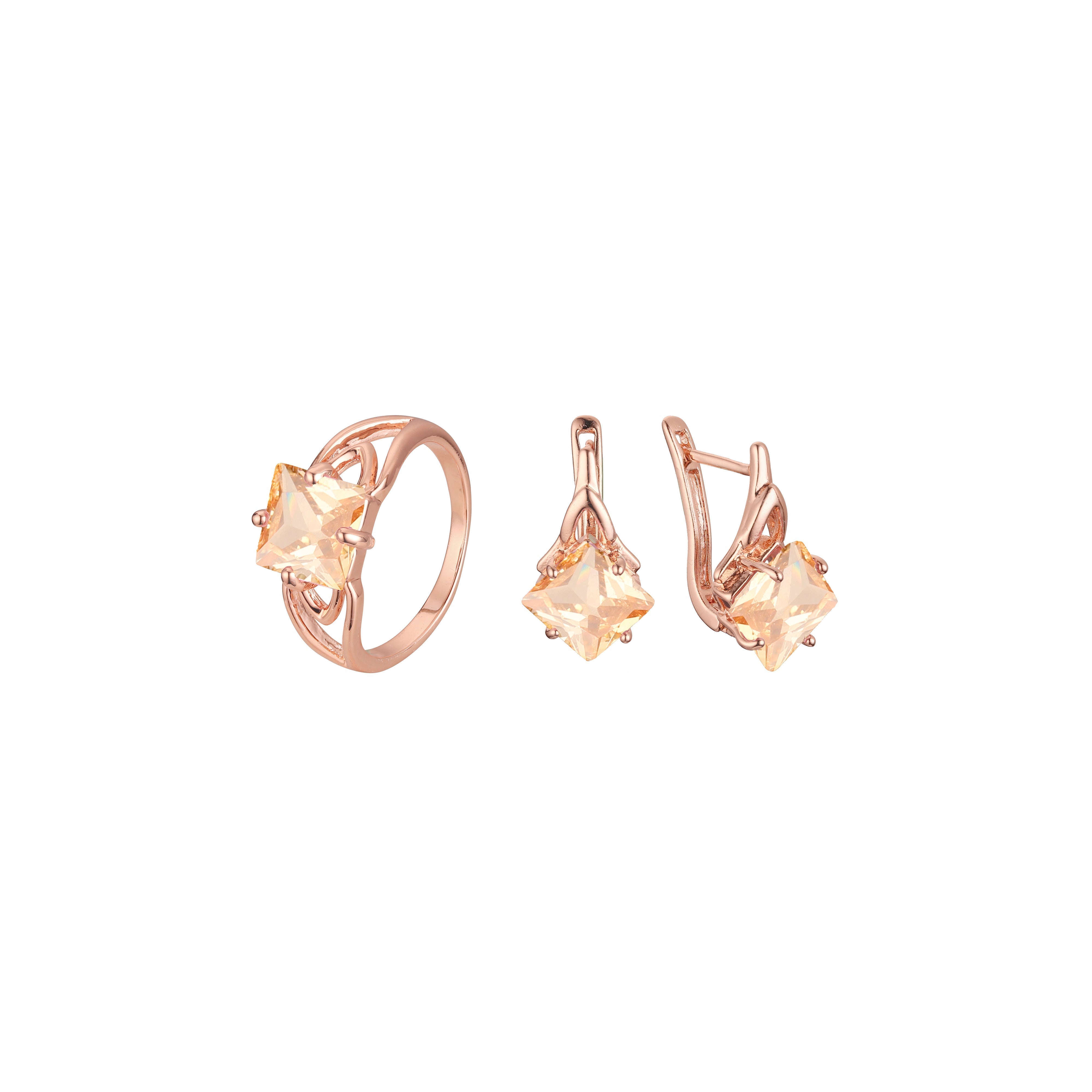 Anéis solitários de pedra lapidada em esmeralda ouro 14K, conjunto de joias em ouro branco