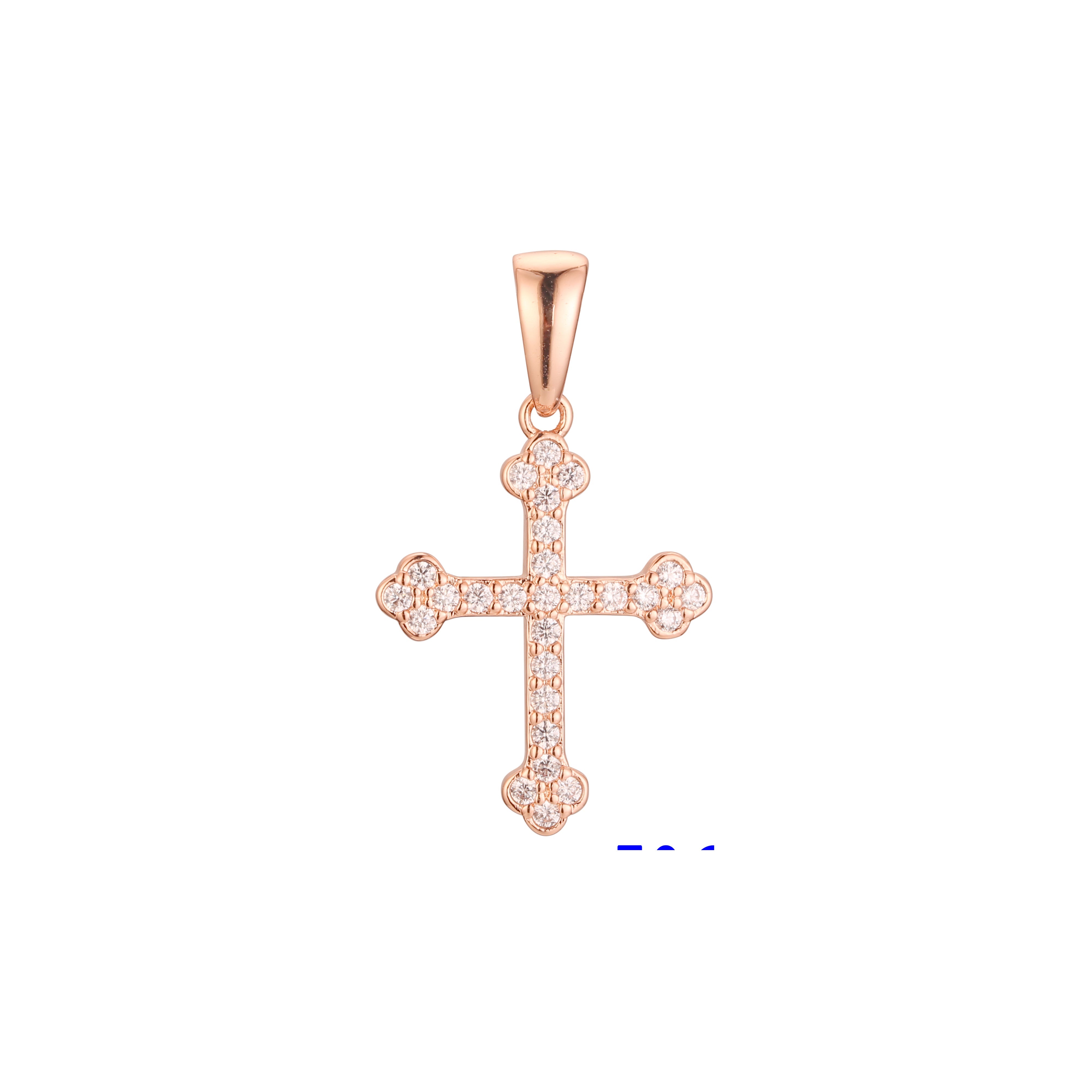 Cluster white CZs 14K Gold, Rose Gold or White Gold Latin Cross Pendant