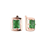 Pendientes rectangulares solitarios con marco y circonitas grandes en oro rosa