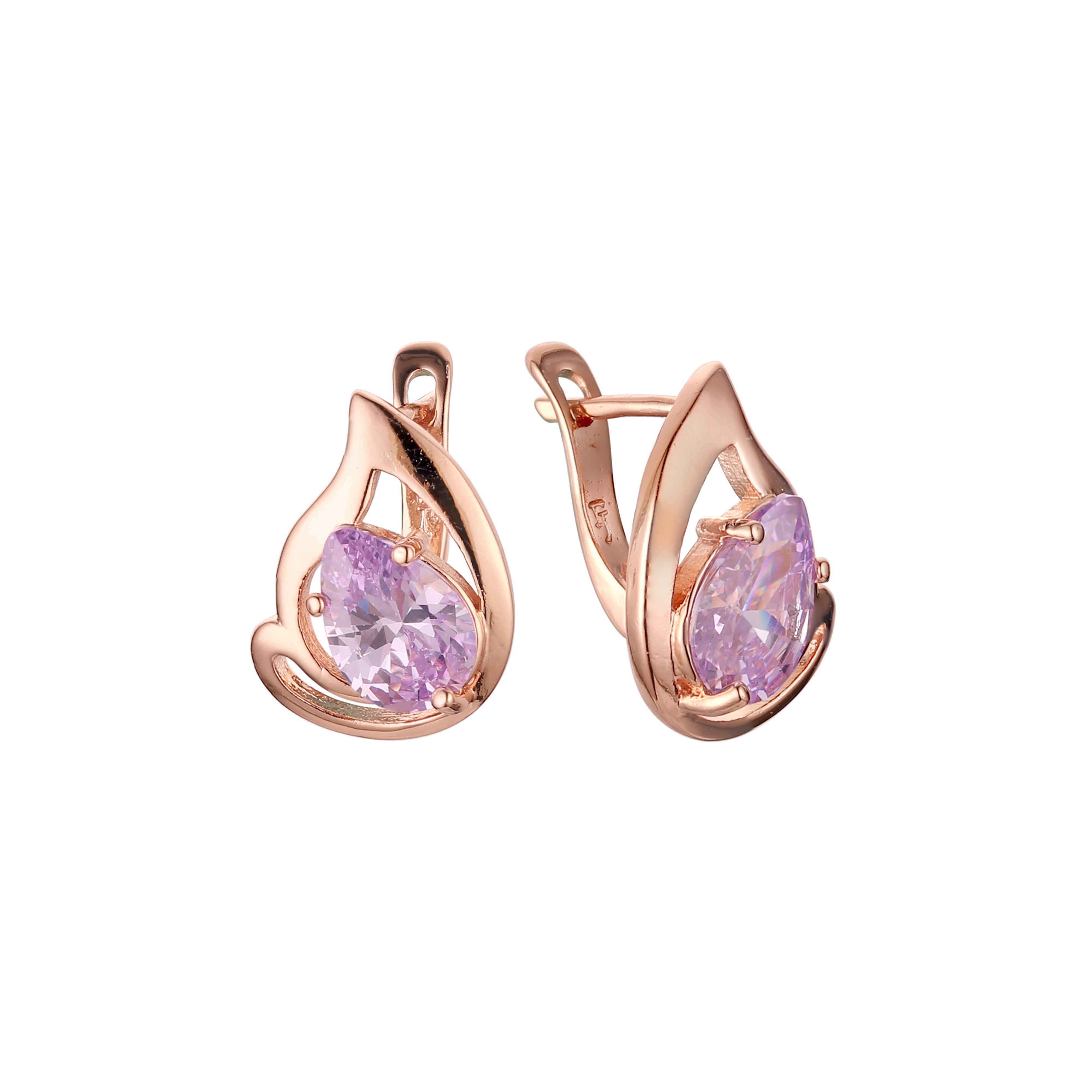 Solitär-Ohrringe in Tropfenform mit bunten Zirkonia in Roségold