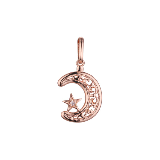 Star and Crescent moon Islamic Rose Gold, 14K Gold two tone, White Gold pendant