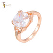 Solitario grande con piedra talla esmeralda en Oro rosa, baño en dos colores