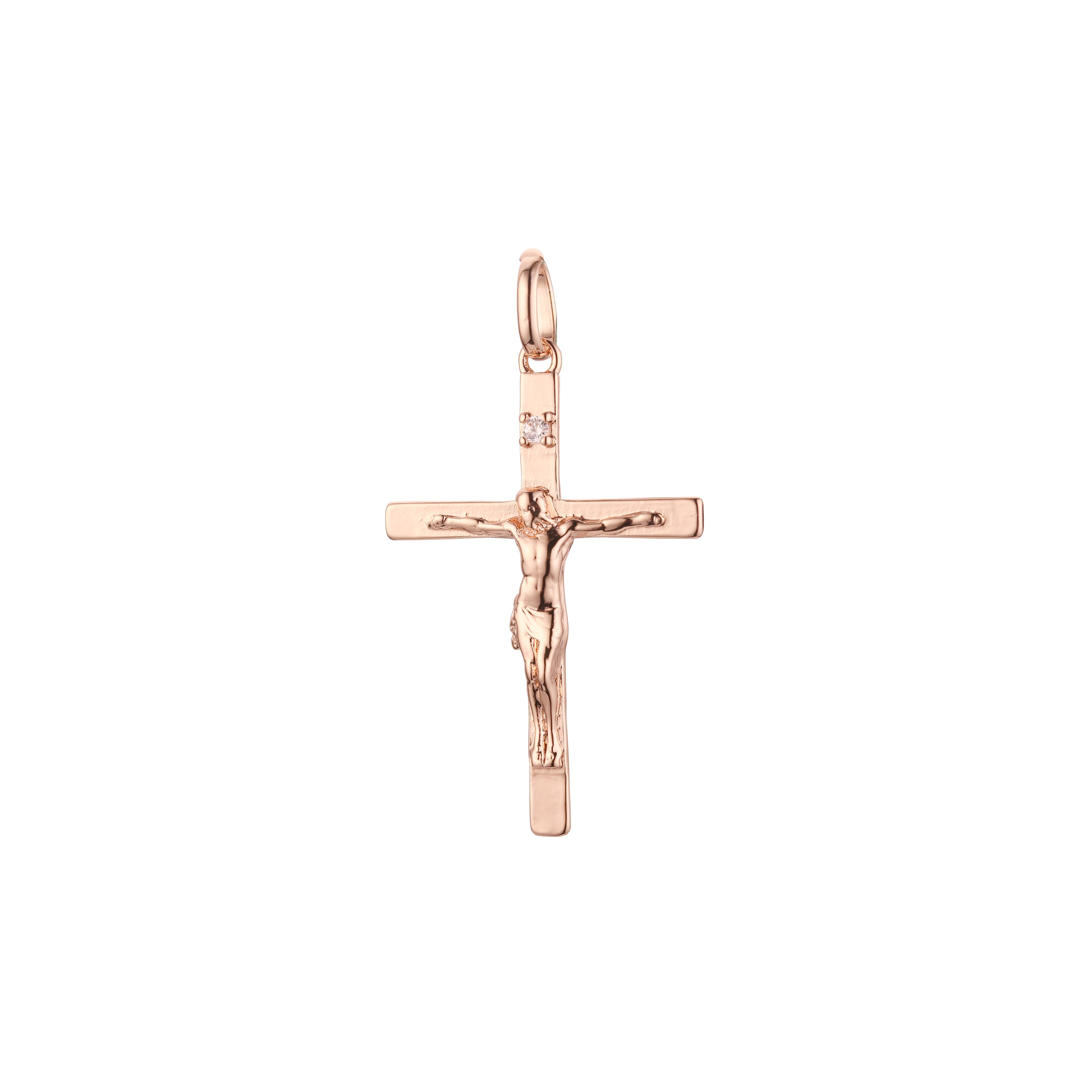 Cluster white CZs 14K Gold, Rose Gold Crucifix Cross Pendant