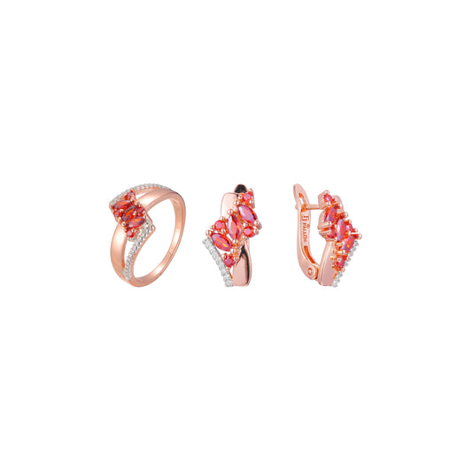 Juego de adoquines de racimo rojo elegante de dos tonos de oro rosa