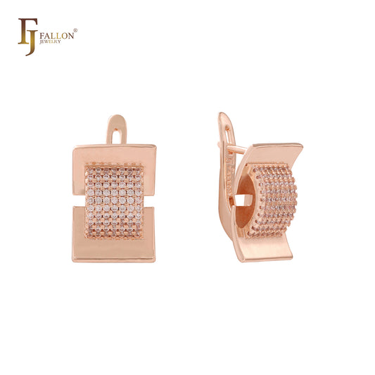Open Wide cluster white CZs 14K Gold, Rose Gold, White Gold earrings