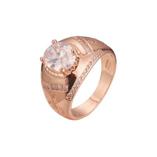 Anéis de sinete masculinos de zircônia cúbica branca CZ ouro rosa