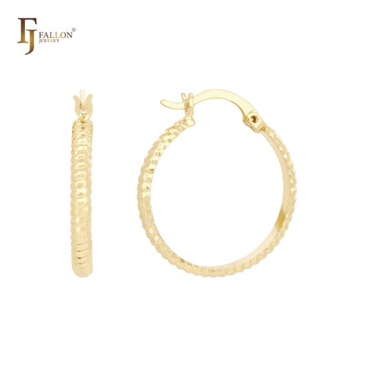 Brincos de argola texturizados de corda arredondada em ouro 14K, ouro rosa e ouro branco