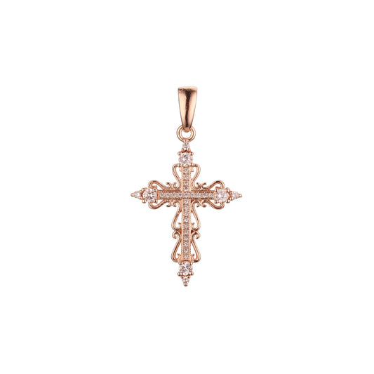 .Lateinischer Kreuz-Knospen-Anhänger aus 14-karätigem Gold, Roségold und 18-karätiger Vergoldung