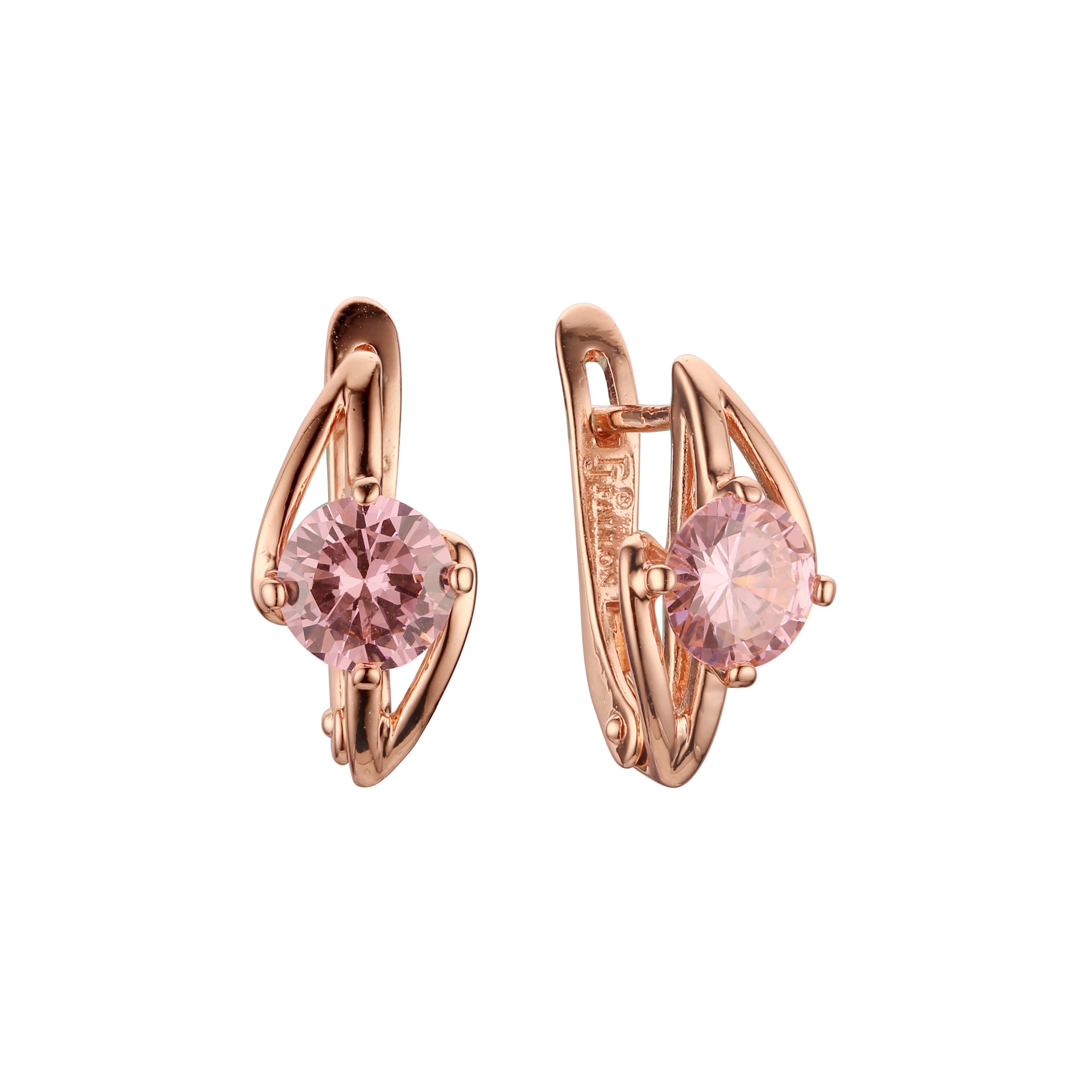 Pendientes solitarios de oro rosa con circonitas cúbicas de colores y símbolo de rayo