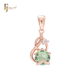 Rounded big CZ 14K Gold, Rose Gold, White Gold colorful Solitaire Pendant
