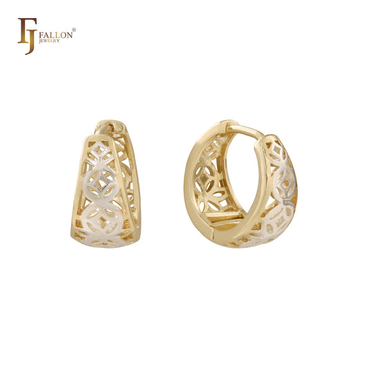花丝 14K 金两色拥抱式耳环