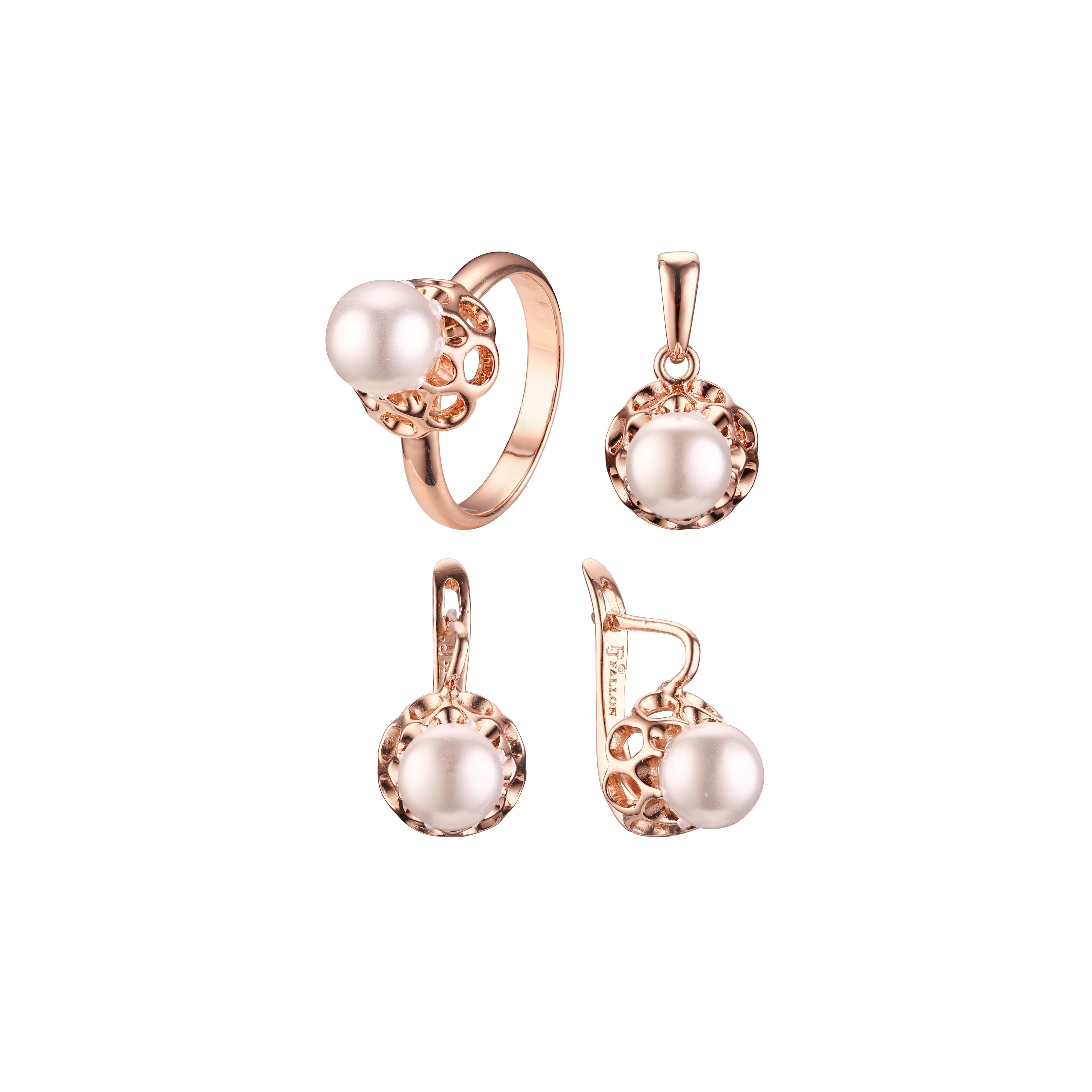 .Conjunto minimalista de flores de pérola solitária banhado em ouro 18K, ouro rosa