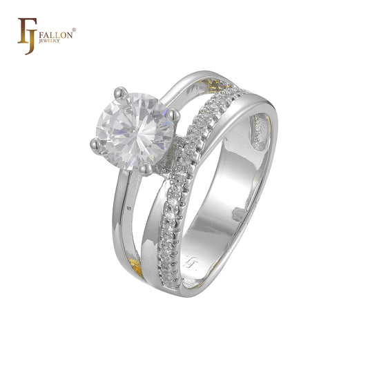 Anillos solitarios con pavé de circonitas blancas en oro de 14 quilates, oro blanco y oro rosa en dos tonos.