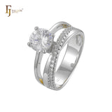 Anillos solitarios con pavé de circonitas blancas en oro de 14 quilates, oro blanco y oro rosa en dos tonos.