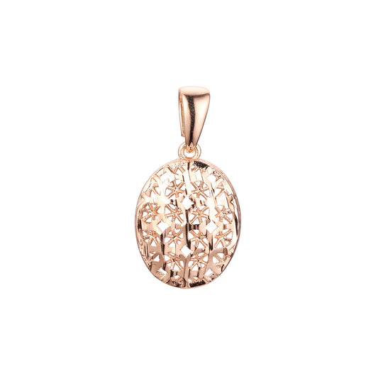 Oval filigree flower pendant in Rose Gold two tone, 14K Gold plating colors