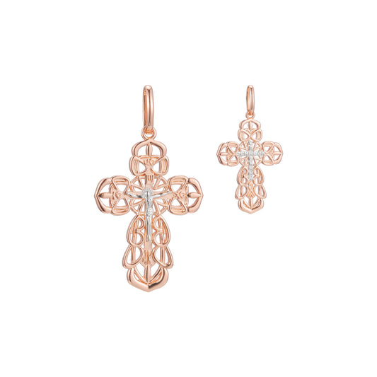 Eastern Orthodox Russian budded pendant in Rose Gold two tone, 14K Gold plating colors