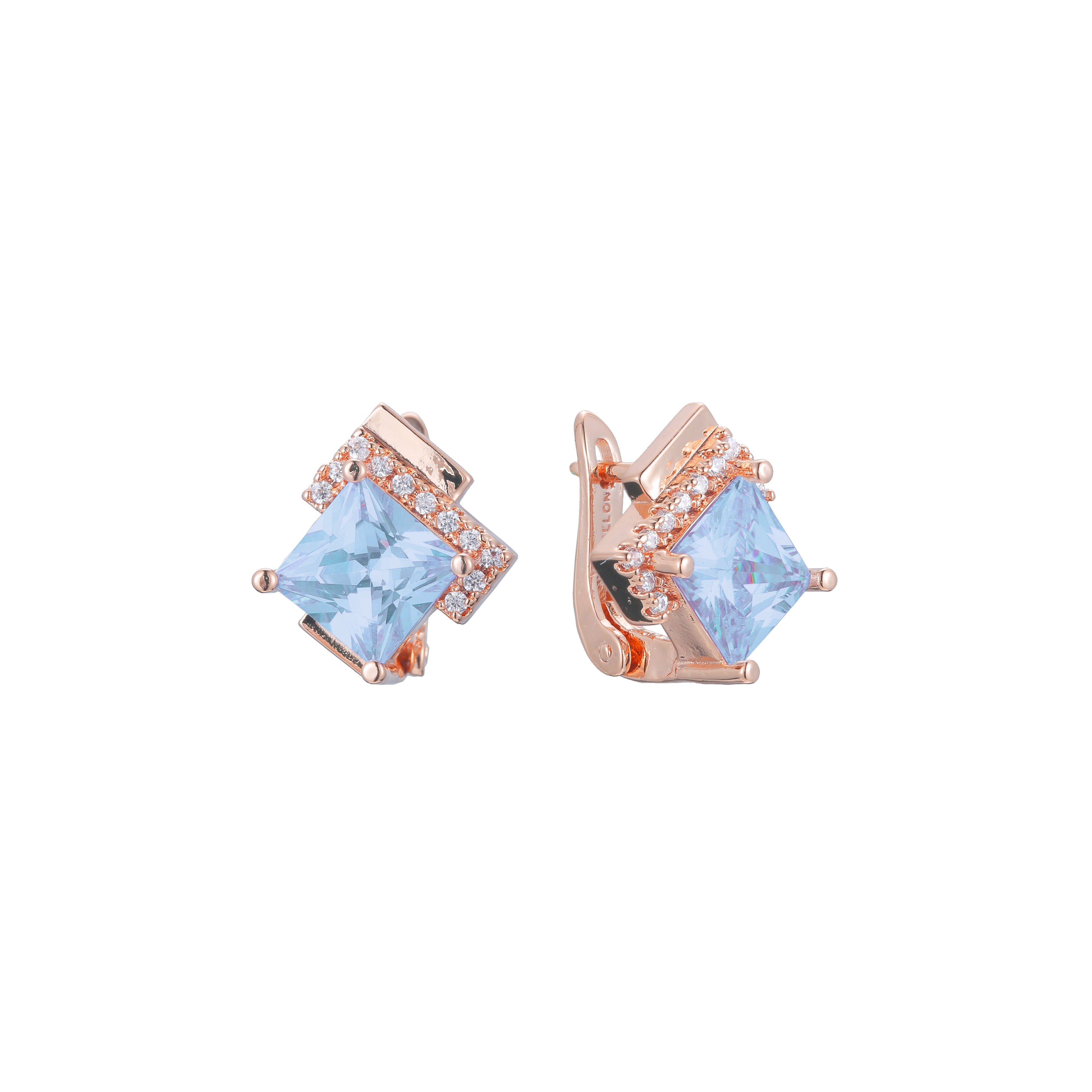 Solitaire emerald cut big stone earrings in 14K Gold, 18K Gold, Rose Gold plating colors