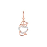 Cat holding heart animal pendant in 14K Gold, Rose Gold two tone plating colors