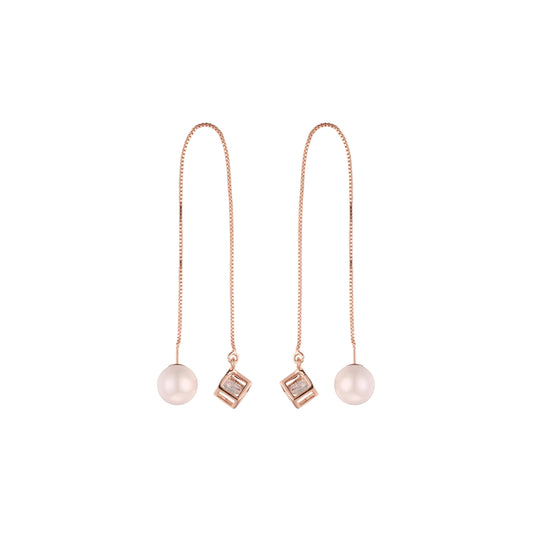 Rose Gold threader pearl earrings