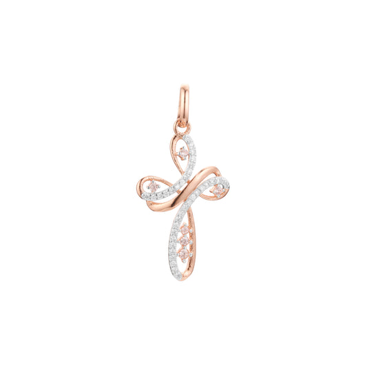 Pingente de cruz em dois tons de ouro rosa, cores banhadas a ouro 14K