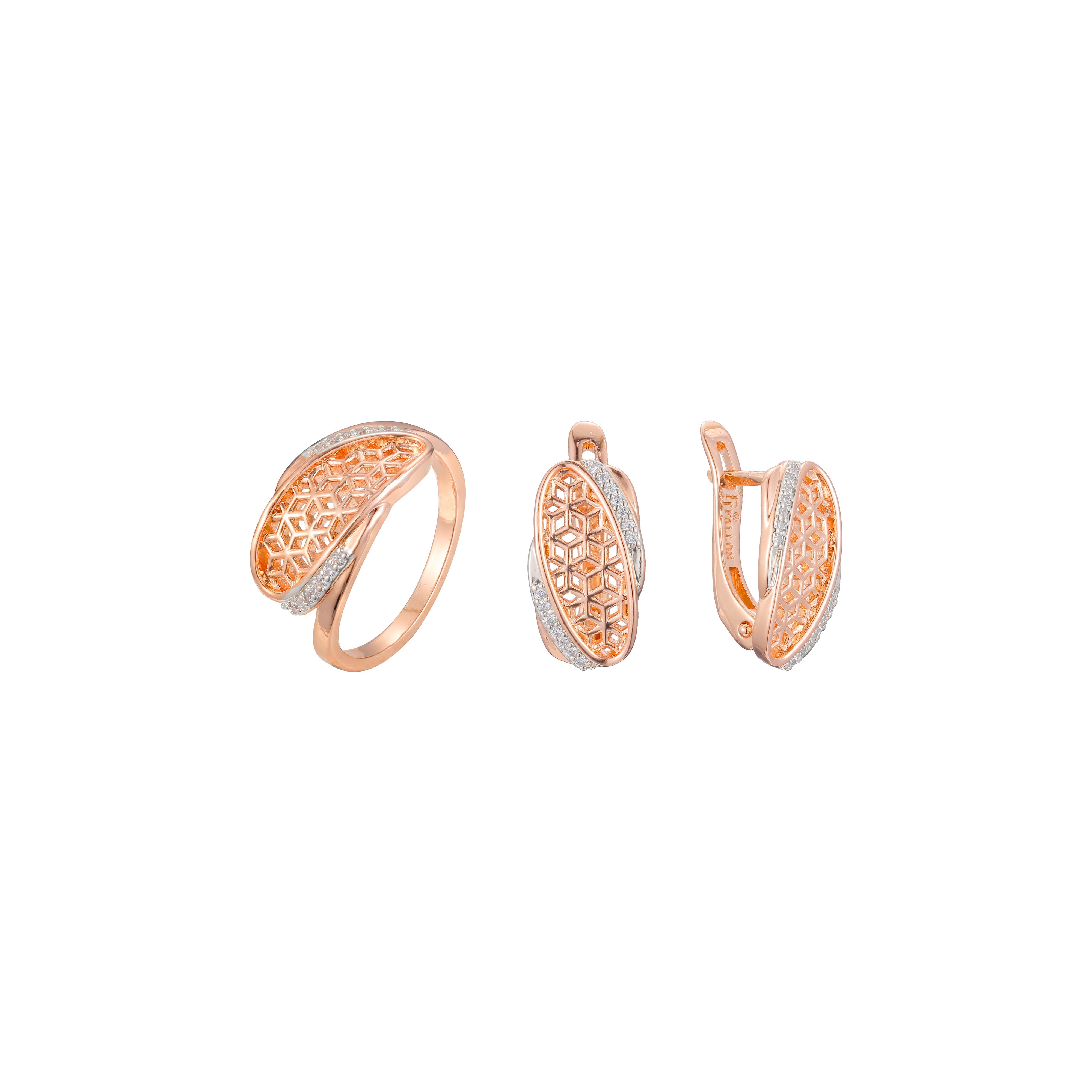 Conjunto de moda líquido cúbico geométrico em ouro rosa de dois tons