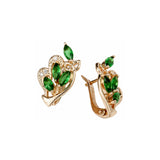Pendientes de oro rosa con hojas y circonitas de colores