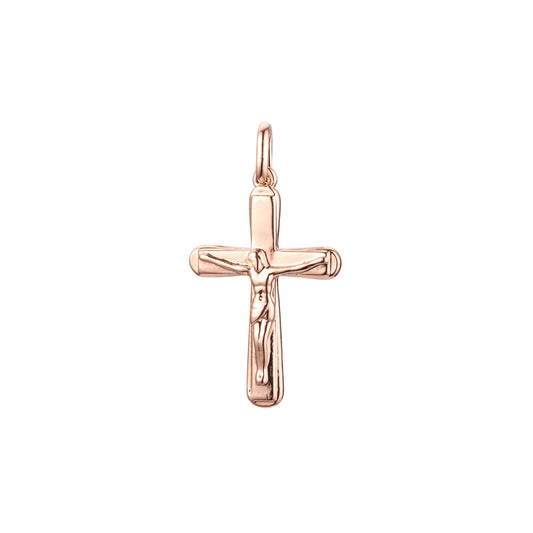 カトリックラテンクロスペンダント、ローズゴールド、14K ゴールドメッキカラー
