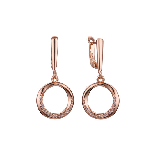 Circle cluster drop earrings in 14K Gold, Rose Gold, two tone plating colors