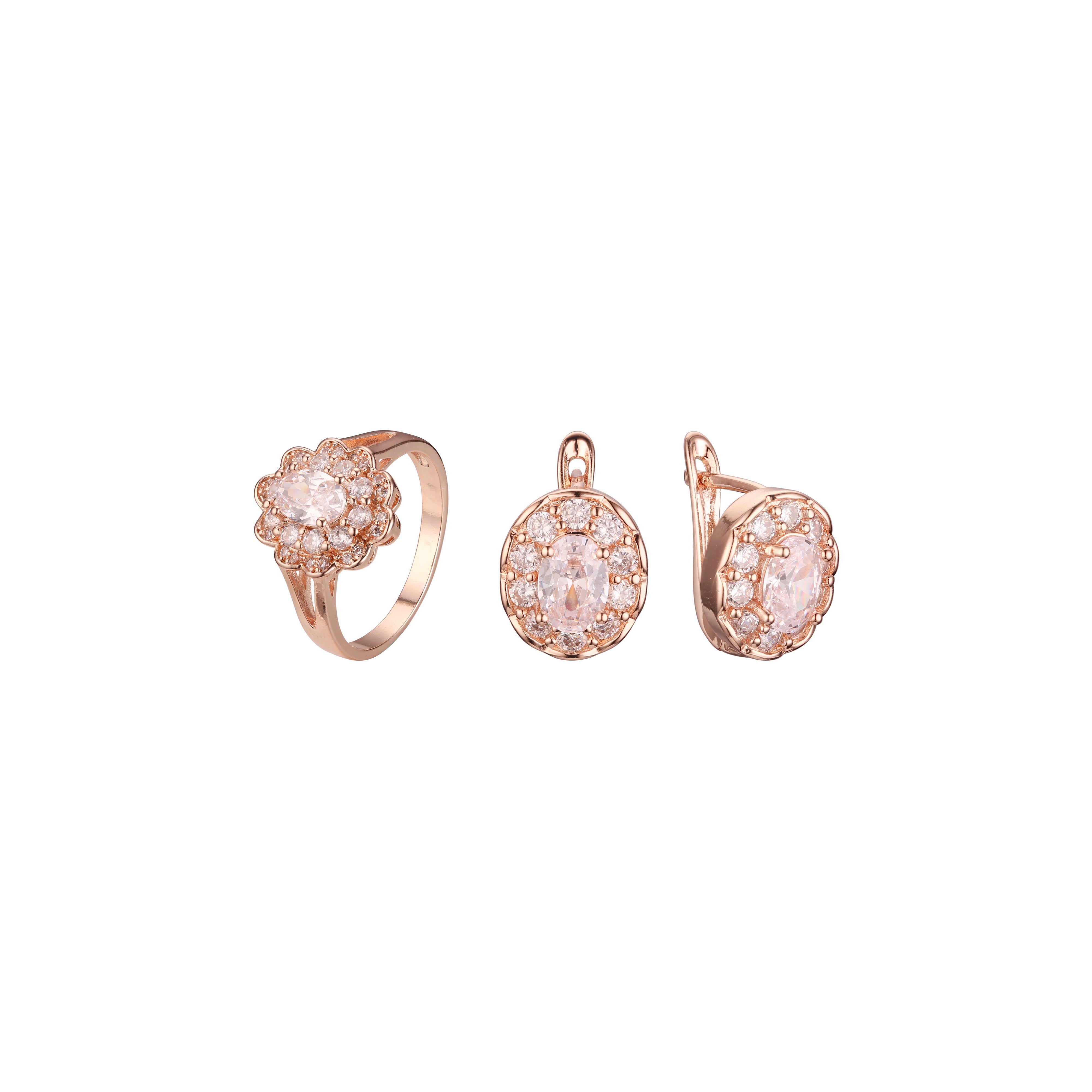 Conjunto de racimo de halo de oro rosa